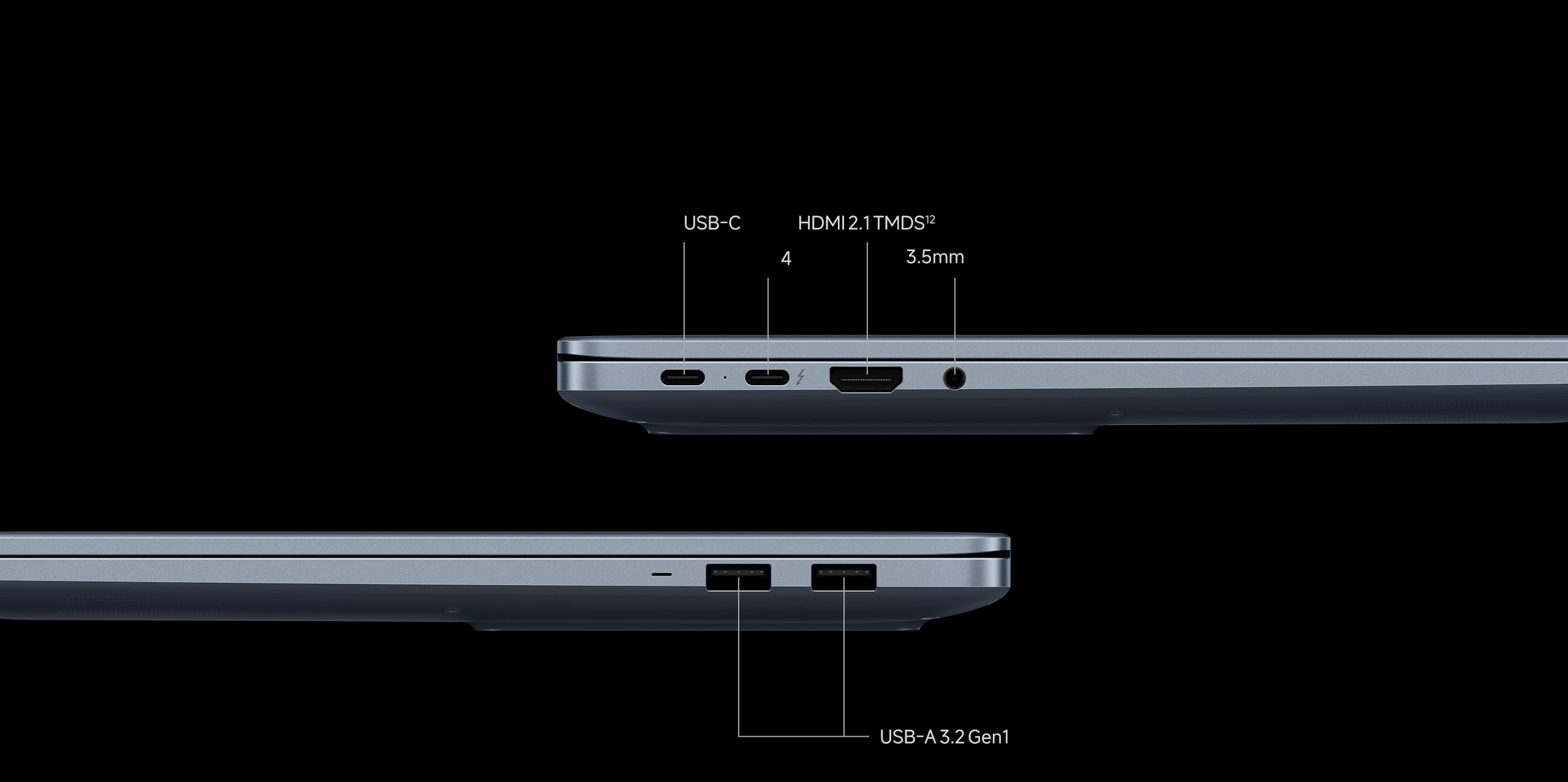 Side ports of the Xiaomi Redmibook 14 Pro 2026: USB-C, Thunderbolt 4, HDMI 2.1, USB-A and 3.5 mm jack